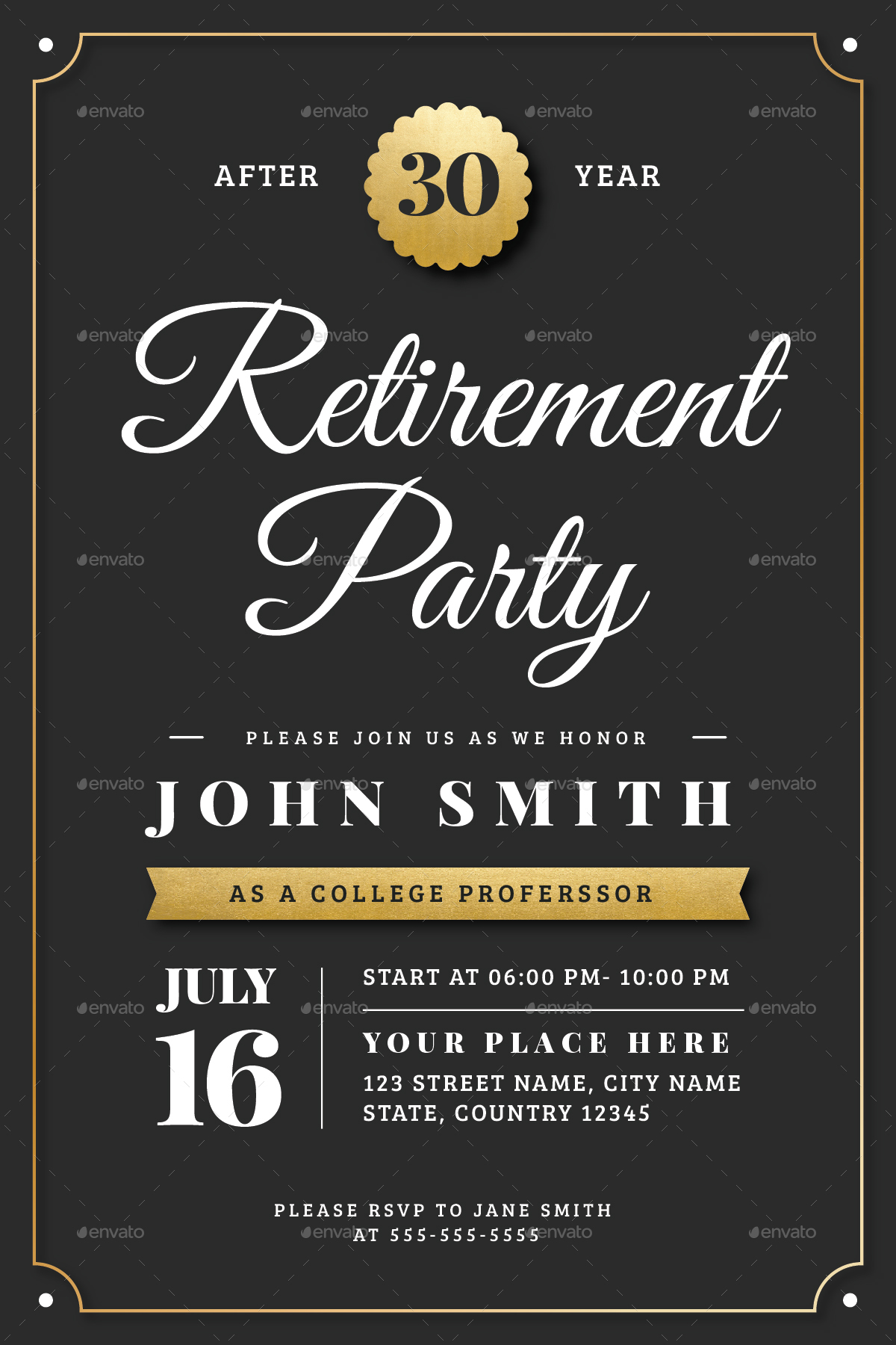 Gold Retirement Invitation Flyer Templates By Vector Vactory GraphicRiver